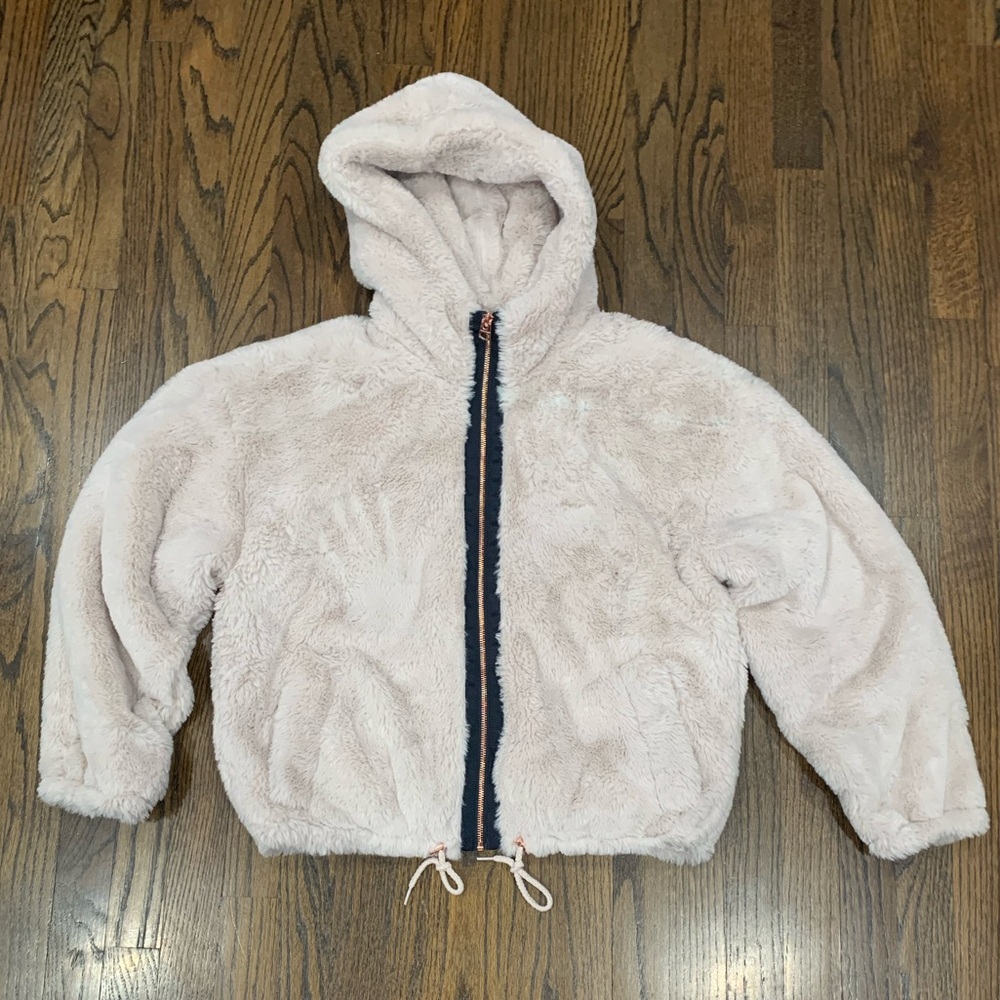 Like New Lucky Brand Faux Furry Zip Up Hoodie Off White Women’s Size Medium